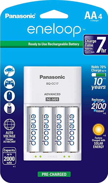 מטען + 4 סוללות נטענות – Panasonic AA eneloop 2100