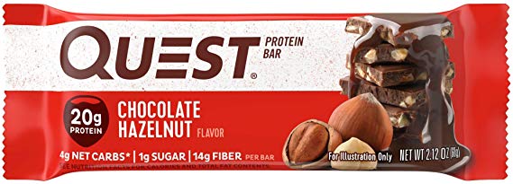 מארז חטיפי חלבון של חברת Quest הותיקה בטעם שוקולד ואגוזי לוז – 12 יחידות