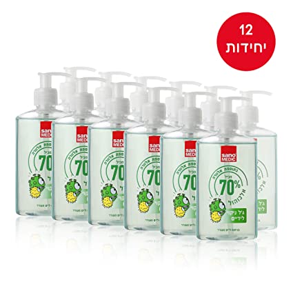 סנומדיק מארז 12 יחידות ג'ל ניקוי ידיים אלוורה – 300 מ"ל 70% אלכוהול