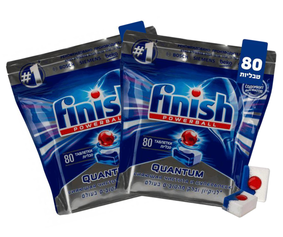 2 מארזי 80 טבליות למדיח Finish Quantum – סך הכל 160 טבליות