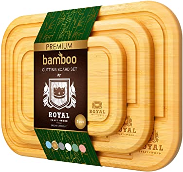 שלישיית קרשי חיתוך והגשה מבמבוק Royal Bamboo Wood Cutting Boards