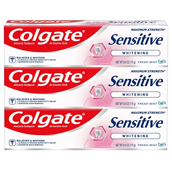 שלישיית משחות שיניים מלבינות Colgate Whitening Toothpaste for Sensitive Teeth Enamel Repair and Cavity Protection