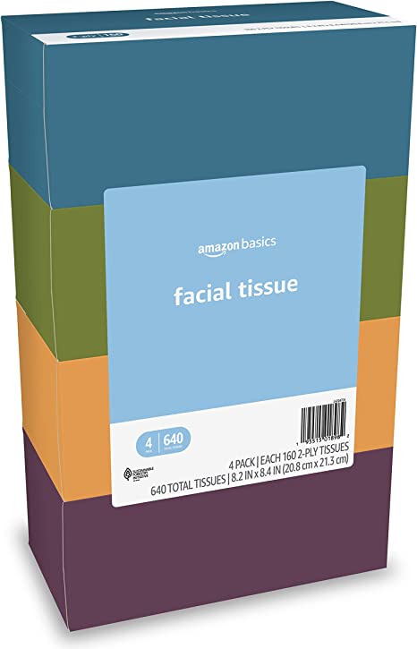 4 קופסאות טישו קרטון 160 ממחטות בכל קופסה Amazon Basics