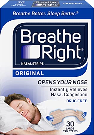 30 מדבקות אף Breathe Right להפחתת נחירות ושיפור הנשימה בלילה