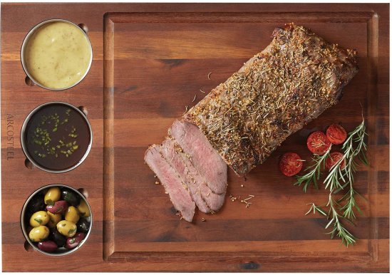 בוצ'ר עץ שיטה לחיתוך והגשה + 3 קעריות נירוסטה 57.5x40x5 ס"מ Arcosteel