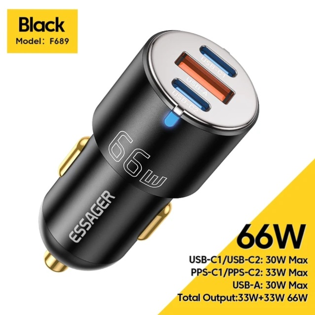 מטען רכב מהיר ואיכותי מטען מהיר כפול לרכב ESSAGER 66W