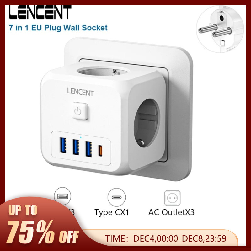 מפצל שקעים קובייה עם שקעי טעינה USB type A מבית Lencent