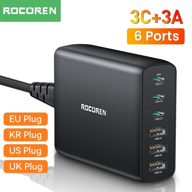 מטען שולחני / תחנת טעינה עם 6 יציאות מבית ROCOREN 100W