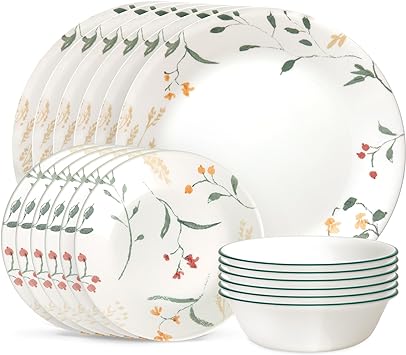 מערכת אוכל Corelle Vitrelle Wildflower עם 18 חלקים ל-6 סועדים