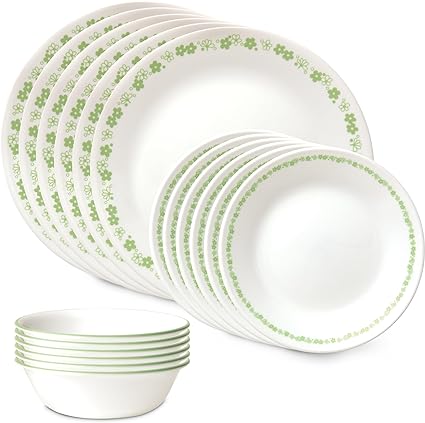 מערכת אוכל Corelle Spring Blossom Green ל-6 סועדים 18 חלקים