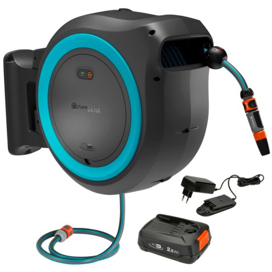 גלגלת השקייה אוטומטית חשמלית + צינור 35 מטר + סוללה + מטען דגם 18640-20 Gardena PowerRoll XL