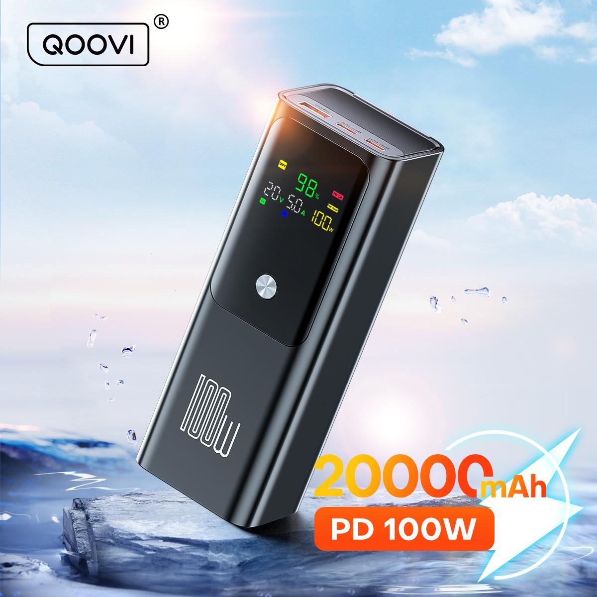 סוללת גיבוי ניידת QOOVI PD 100W קיבולת 20000mAh מטען מהיר נייד למחשב נייד או לסמארטפון