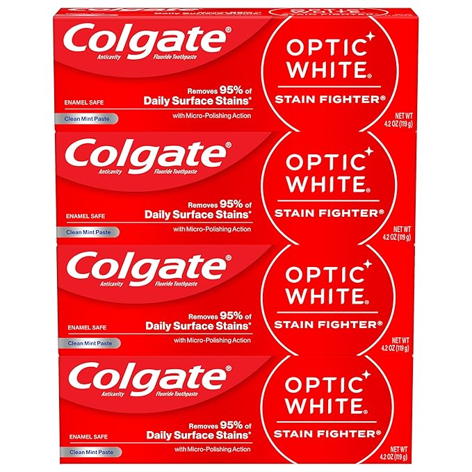 מארז 4 יחידות משחת שיניים מלבינה Colgate Optic White Stain Fighter בטעם מנטה 119 גרם