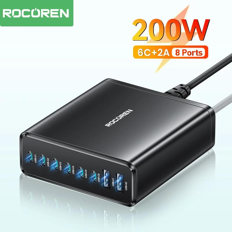 מטען שולחני רב עוצמה 200W עם 8 יציאות Rocoren