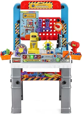 עמדת כלי עבודה Drill and Learn לילדים מבית VTech מכיל 62 חלקים