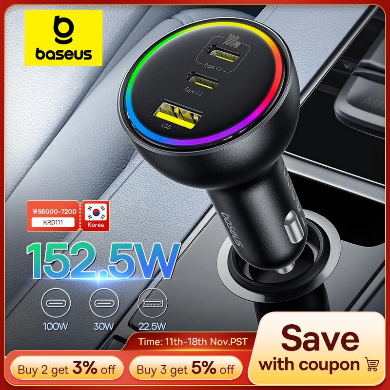 מטען מהיר לרכב Baseus 152.5W לטעינה מהירה PD3.0 QC4.0 USB Type-C