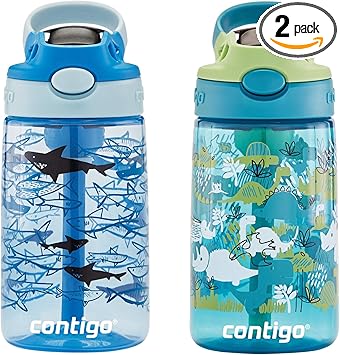 זוג בקבוקי מים לילדים Contigo Aubrey עם דינוזאורים וכרישים