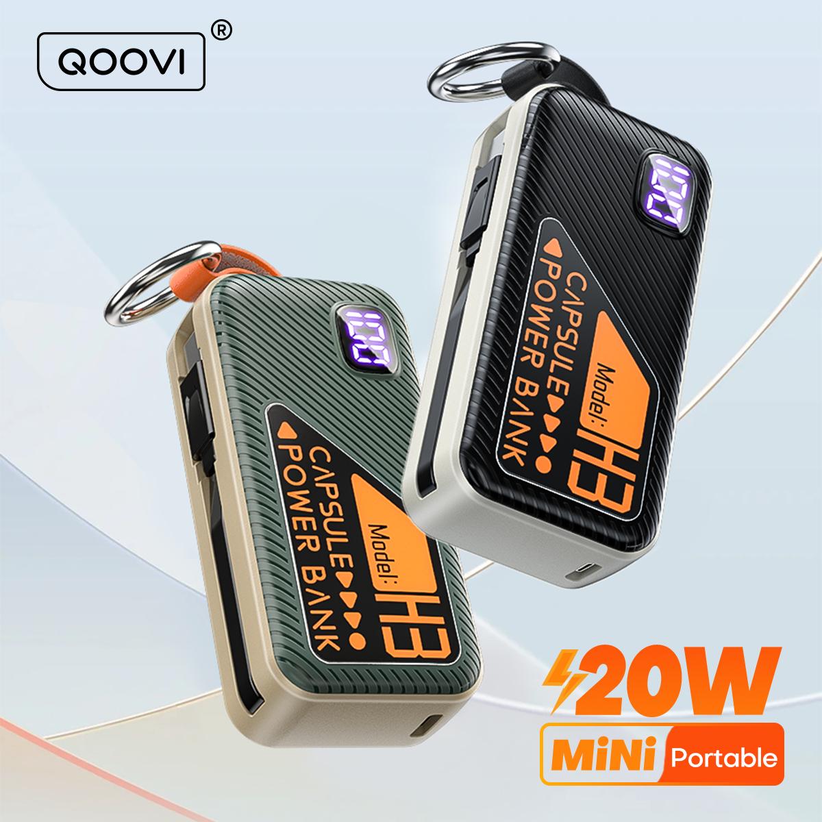 מטען נייד קומפקטי QOOVI Mini Powerbank 5000mah עם כבל מובנה והטענה מהירה PD20W