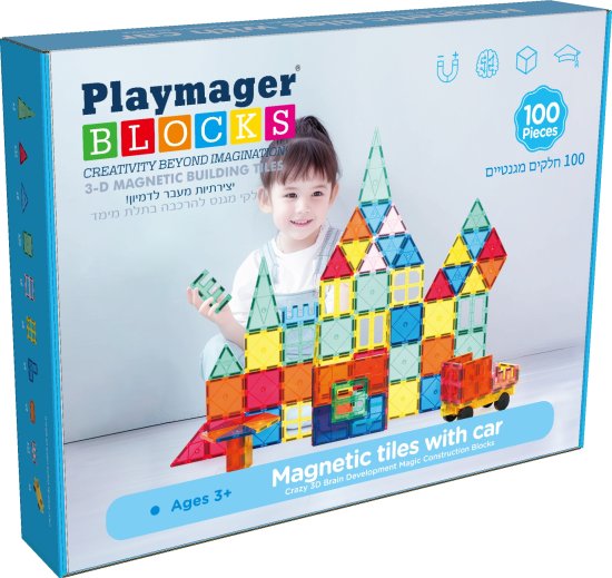 חלקי מגנט להרכבה בתלת מימד 100 חלקים עם מכונית Playmager