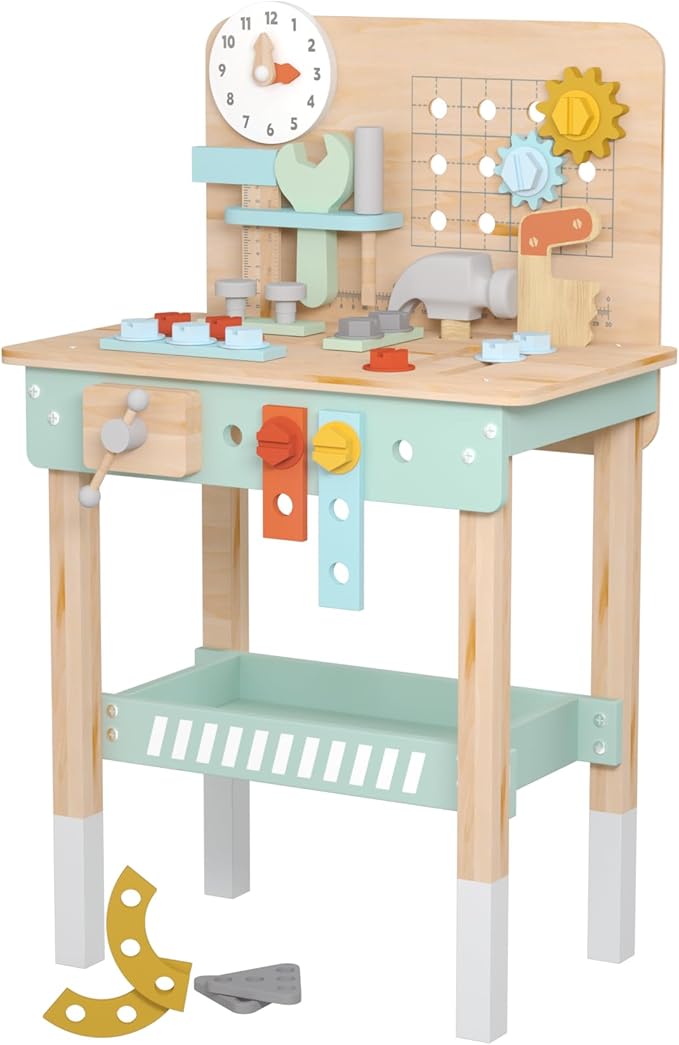 שולחן עבודה מעץ לילדים Floisdace כולל כלים למשחק יצירתי! 🎨🔨