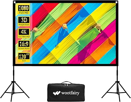 מסך הקרנה עם סטנד Wootfairy 120 אינץ' – קולנוע ביתי בכל מקום!