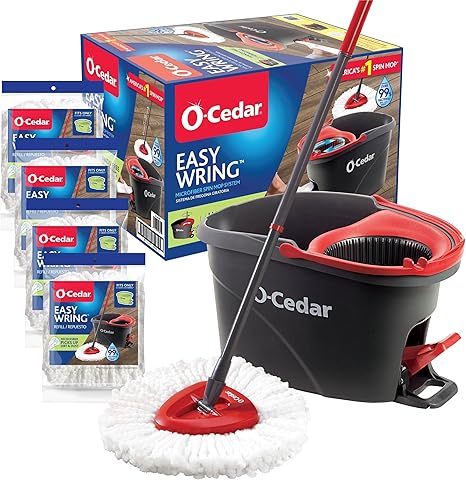 ערכת ניקוי רצפות עם סחבה ודלי סחיטה O-Cedar Easywring Microfiber Spin Mop כולל 4 ריפילים נוספים!