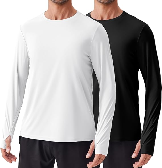 זוג חולצות מנדפות לגברים עם חורי אגודל PINSPARK – מתייבשות במהירות וכוללות הגנה מהשמש UPF 50+