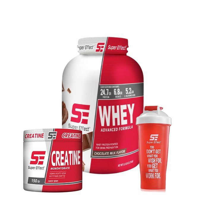 מארז סופר אפקט-אבקת חלבון סופר אפקט+קריאטין סופר אפקט+שייקר קפיץ מקצועי Super Effect Bundle