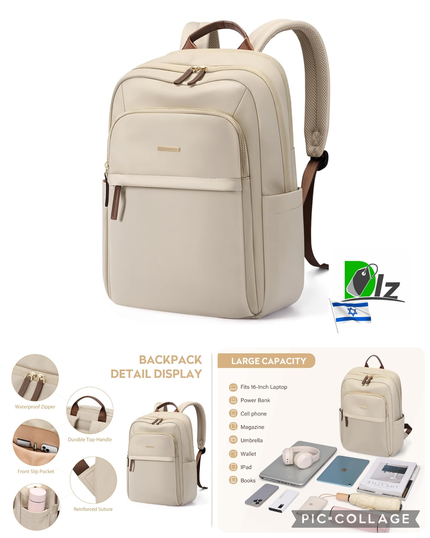 תיק גב טיולים, נסיעות ועבודה אופנתי לנשים דגם גולף- Travel Backpack for Women