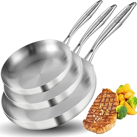 סט 3 מחבתות נירוסטה 3 שכבות LOLYKITCH בקוטר 20, 25 ו-30 ס"מ 🍳