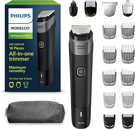 מכונת תספורת וקיצוץ רב-תכליתית Philips Norelco Multigroom 5000 Series MG5970/49 להב טיטניום