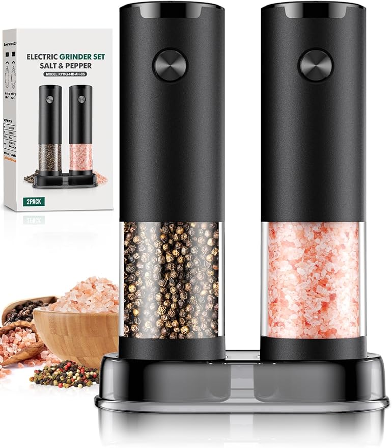 סט מטחנות מלח ופלפל חשמלית בצבע שחור – Electric Salt and Pepper Grinder Set