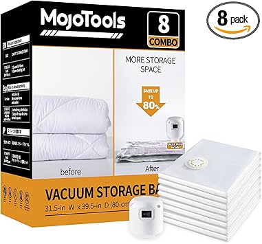 8 שקיות ואקום ענקיות לאחסון עם משאבת אוויר חשמלית MoJoTools Vacuum Storage Bags  