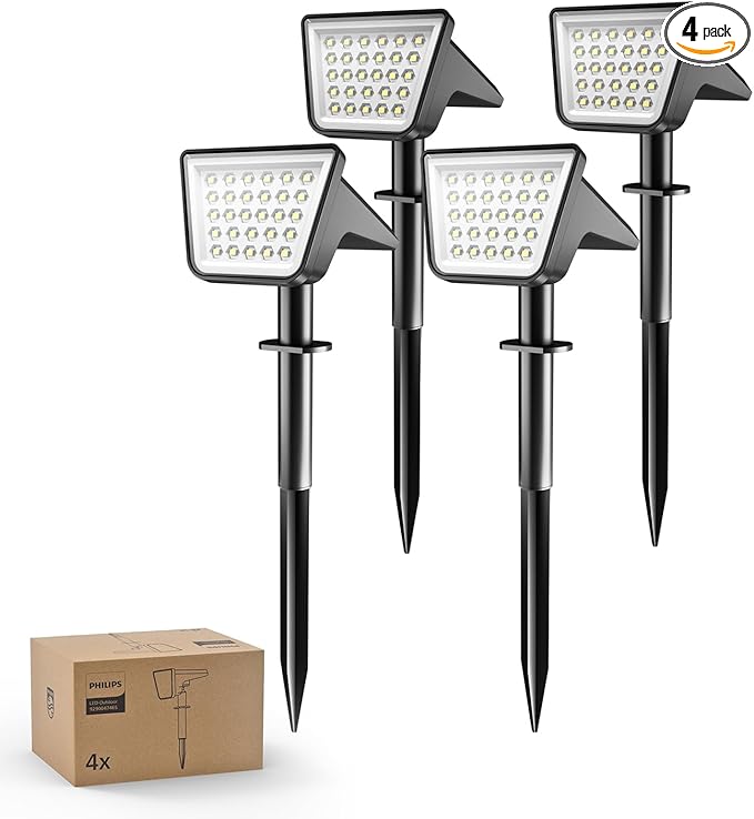 רביעיית תאורות דוקרן לד סולאריות לגינה Philips אור לבן קר 7500K