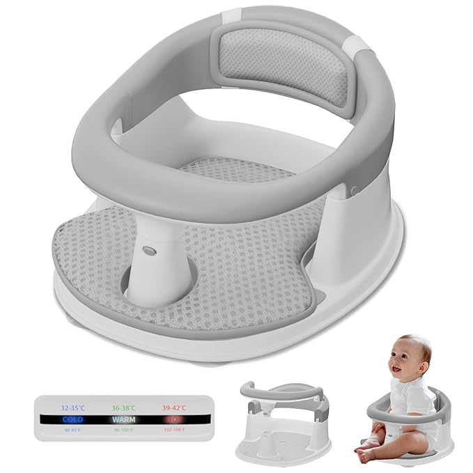 כסא אמבט לתינוקות עם ריפוד ומד טמפרטורה 360° Baby Bath Seat