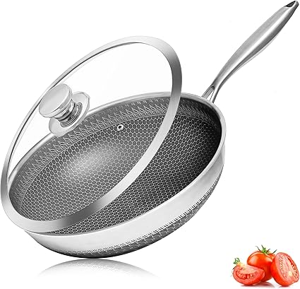מחבת ווק נירוסטה Vinchef 30 ס"מ עם מכסה זכוכית 🍳✨