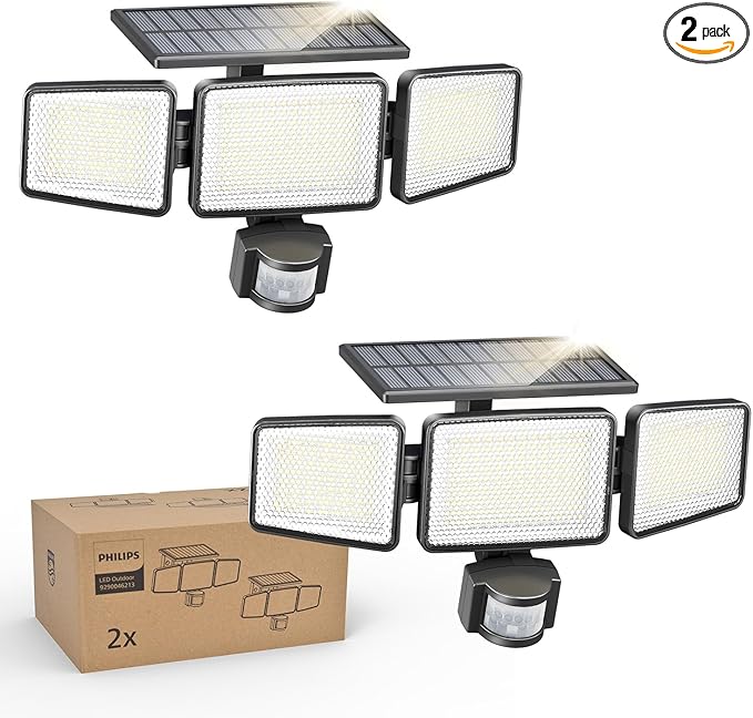 זוג פנסי הצפה סולאריים לחוץ Philips 302 LED כולל חיישן תנועה