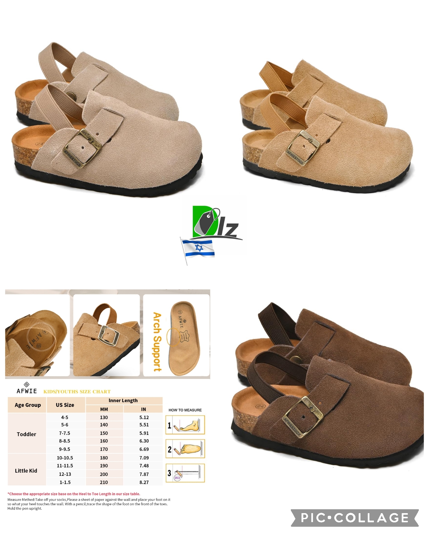 נעלי/כפכפי שעם עור אמיתי לילדים Kids Genuine Leather Toddler Clogs
