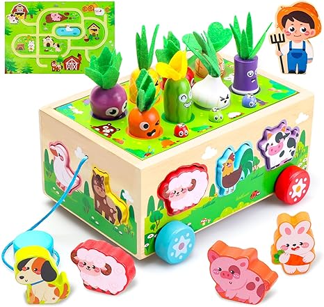 צעצוע מונטסורי מעץ לפעוטות דגם חווה Shape Sorting with Game Map Wood Animal Farm