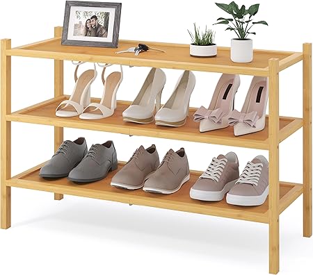 מדף נעליים מעץ במבוק טבעי דגם 3 קומות Smiry Bamboo Shoe Rack