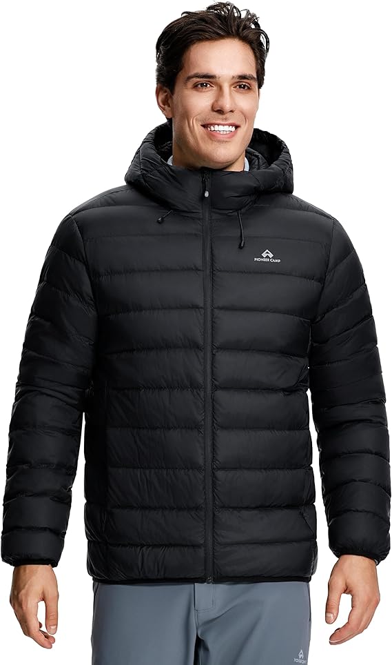 מעיל פוך טבעי לגברים Pioneer Camp עם קפוצ’ון – קל, מחמם ומתקפל