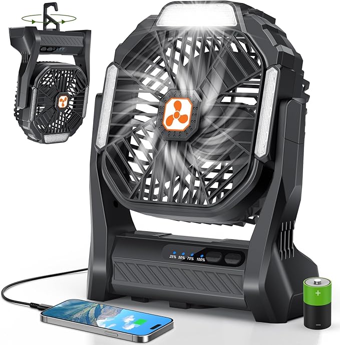 מאוורר נטען ונייד עם פנס 20000mAh Portable Rechargeable Fan
