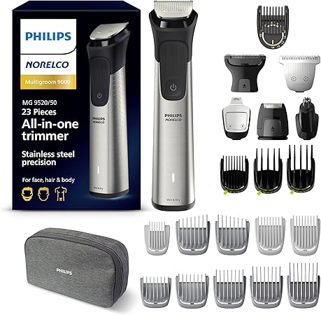 מכונת תספורת מקצועית פיליפס עם 23 אביזרים Philips Norelco Multigroom 9000 MG9520/50 Care