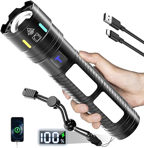 פנס טקטי נטען מבית TrixHub כולל סוללה עוצמתית 9000mAh