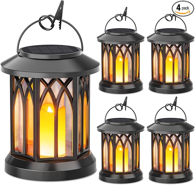 ✨🏮סט של 4 פנסים סולאריים דקורטיביים לחצר ולגינה KOOPER Solar Lanterns Outdoor 🌞