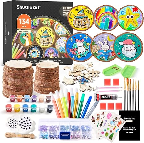 ערכת יצירת אמנות מעץ לילדים עם צבעים זוהרים Kids Wood Painting Craft Kit