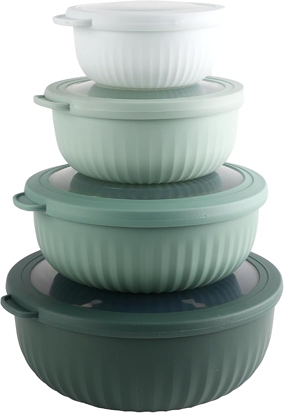 סט 4 קערות פלסטיק עם מכסים Cook With Color – סדרת Sage המעוצבת (8 חלקים) 🥗💚