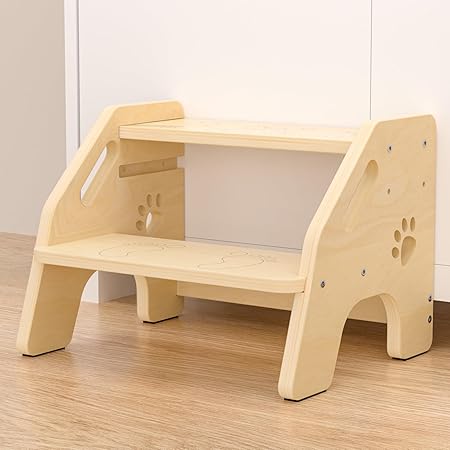 🧸 שרפרף עלייה לילדים מעץ NMEO – מתכוונן בגובה עם עיצוב דובי מתוק
