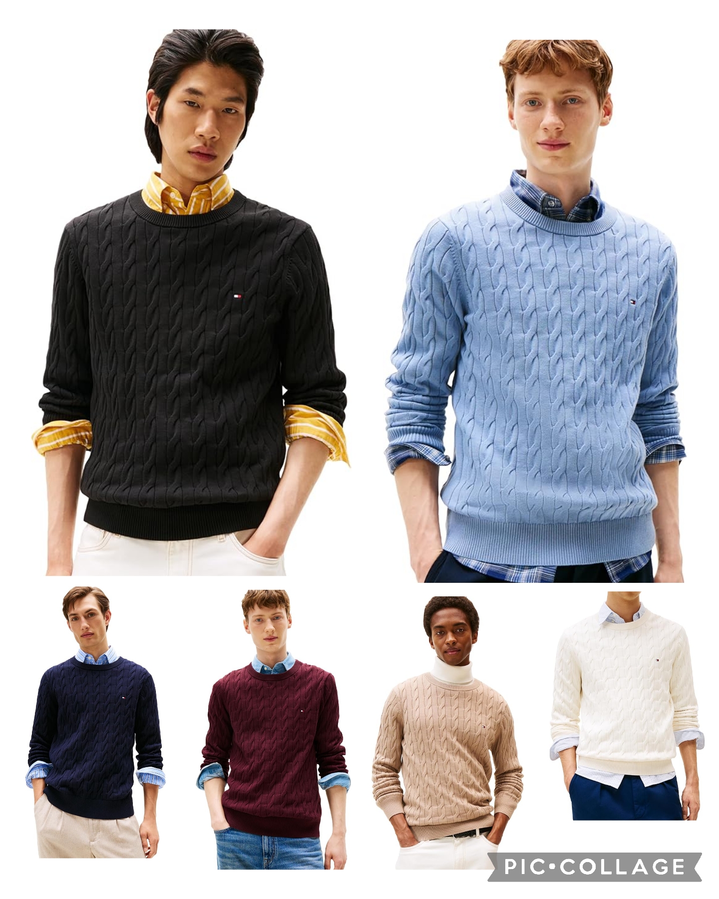 טומי הילפיגר סוודר לגבר דגם Cable Knit Crewneck