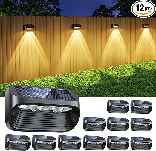 💡12 יחידות של תאורת גדר סולארית עם עדשה מוארת ושני מצבי תאורה אור קר/ חם -LETMY  🌞